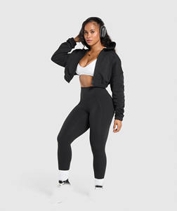 ผู้ผลิตตามสั่ง OEM เสื้อฮู้ดครอปท็อปผ้าฟลีซน้ำหนักเบา 100% ผ้าฝ้าย สำหรับผู้หญิง ออกกำลังกายฤดูหนาว แห้งเร็ว มีซิป - Product Image 2