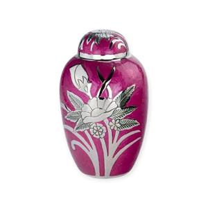 Urne funéraire élégante en métal rose à motifs floraux avec détails argentés faits à la main pour une commémoration paisible - Product Image 1