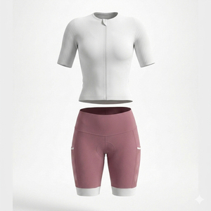 Ensemble de maillot de cyclisme et de short de vélo de route pour femmes, logo personnalisé sur le devant, haute performance, côtelé, 100% polyester, respirant, séchage rapide, 120g - Product Image 1