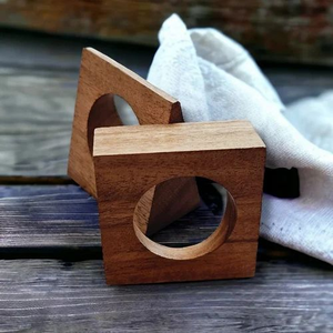 Anneaux de serviette ronds en bois écologiques personnalisés, design champêtre, décoration de table de mariage FAIZA CRAFT en gros - Product Image 6