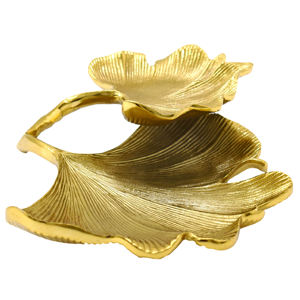 Plateau de service unique en aluminium finition nickel doré brillant en forme de feuille pour la vaisselle de table à domicile, personnalisable - Product Image 4