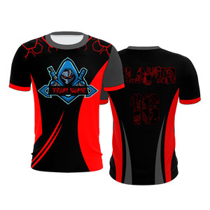 Camiseta Deportiva Personalizada para Hombre, Negra y Roja, con Estampado por Sublimación, de Secado Rápido, 100% Poliéster, Cuello Redondo, para Deportes de Equipo - Product Image 1
