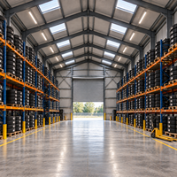 Entrepôt préfabriqué en acier, bâtiment de stockage métallique avec portes à double rouleaux, sol en béton lourd pour le stockage des pneus et la circulation des chariots élévateurs