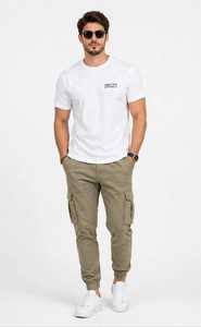 T-shirt blanc à manches courtes pour homme, col rond, couleur unie, coupe classique, jersey décontracté - Product Image 1
