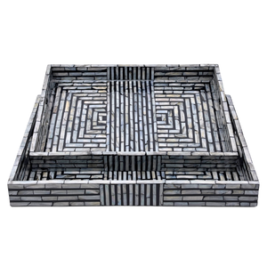 Plateau rectangulaire de luxe en MDF Capiz avec motif de labyrinthe géométrique Plateaux de service décoratifs faits à la main pour la décoration intérieure - Product Image 1