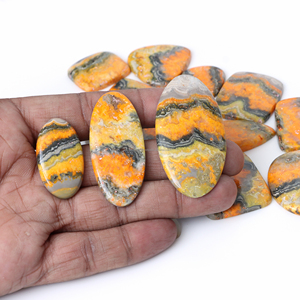 Natural Yellow Bumble Bee Jasper Flat Back Cut Polished Loose Gemstone Cabochon for Silver Brass Jewelry Making - Product Image 6