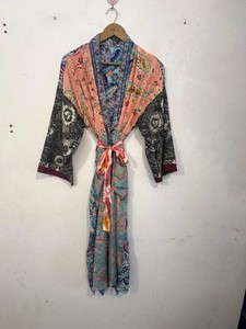 Vintage Patchwork Silk Sari <b>Kimono</b> Robe Bohemian Front Open Luxury <b>Kimono</b> Robe <b>Beach</b> Party Wear <b>Kimono</b> Bathrobe - Product Image 3