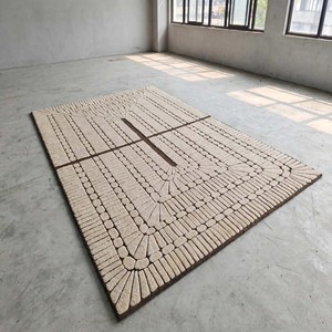 Tapis Aiman géométrique beige et marron, tufté à la main en laine/coton, antidérapant, moderne, à poils moyens de 7 mm, tapis de luxe pour salon et chambre à coucher - Product Image 3