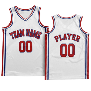 Conjunto de Uniforme de Baloncesto Retro Personalizado en Blanco con Borde Rojo y Azul, Jersey y Pantalones Cortos, Diseño con Nombre y Número del Equipo - Product Image 6