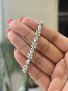 Elegante Pulsera de Diamantes Creados en Laboratorio con Corte Marquesa de 8.00 Quilates, Joyería de Oro con Eslabones Florales Tipo Tenis, Regalo de Compromiso, Boda, Novia, Oro 14K - Product Image 3
