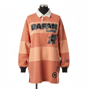 Chemise de rugby pour femme en coton mélangé 280 GSM de qualité supérieure, avec empiècements color block, col crème, broderie et logo brodé - Product Image 1