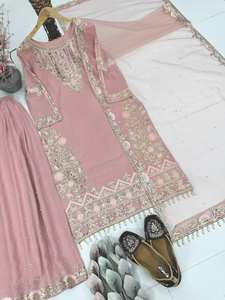 Lentejuelas indias bordadas Sharara Gharara Kurti Set diseñador paquistaní Ropa Étnica 3 piezas cosido Combo Georgette tela - Product Image 2