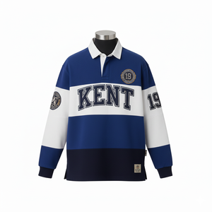 Polo de rugby en molleton de coton épais avec patchs brodés, manches longues, pour homme, style streetwear, OEM ODM, vente en gros - Product Image 2