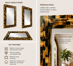 Resin <b>Wall</b> <b>Mirror</b> <b>Rectangle</b> Design Decorative <b>Mirror</b> <b>for</b> Bathroom Bedroom Living Room Modern | Stylish <b>Wall</b> Mounted Home 36 Inch - Product Image 2