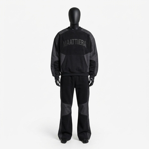 Mens <b>Black</b> Color Block Tracksuit Set <b>Zip</b> Up <b>Hoodie</b> Jogger Pants Custom Streetwear Sportswear Matching Outfit - Product Image 3