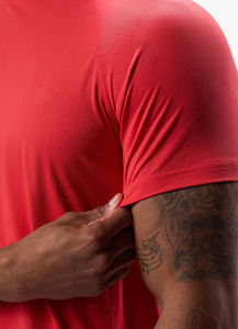 mens <b>red</b> athletic t <b>shirt</b> performance fit short sleeve breathable polyester custom logo training gym wear bulk supply - Product Image 3