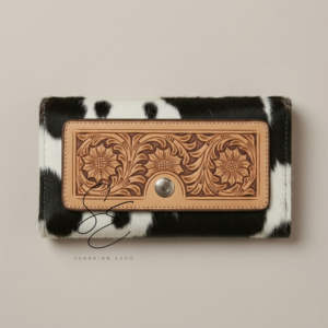 Cartera/Clutch de cuero negro repujado para mujer, con diseño de piel de vaca, personalizable, estilo vaquero occidental, regalo para ella - Product Image 2