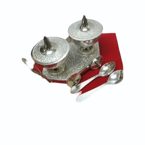 Silver Plated 2 <b>Trolley</b> Set With Spoons Luxury Decorative Metal <b>Serving</b> Set For Dry Fruits Sweets And Gifts - Product Image 2