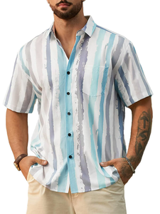 Chemise décontractée d'été pour homme en flanelle 100 % soie infroissable, imprimé hawaïen, boutonnée, pour la plage et les vacances, à rayures, tendance - Product Image 4