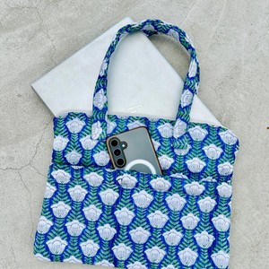 Quilted Cotton Floral Print <b>Laptop</b> Bag Lightweight Padded Zipper Closure Handheld Carry Case Office Travel <b>Laptop</b> Tote Bag - Product Image 4
