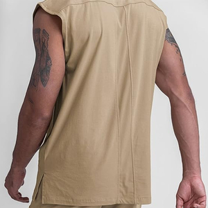 Wholesale Summer Sleeveless 100% Cotton T-Shirt Tops for Men O-<b>Neck</b> Gym Sporty Tank Top Design Breathable Knitted Button Custom - Product Image 4