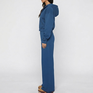 <b>Women's</b> New Style Oversized Drop Shoulder Double Slider <b>Zip</b>-<b>Up</b> Hoodie & Elastic Waistband Wide Leg Pants Cotton Blend Tracksuits - Product Image 2