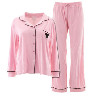Pink Viscose Polyester Women <b>Pyjama</b> Set Long Sleeve Nightdress Sleepwear Heart Pocket Lounge Wear - Product Image 1