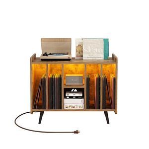 Supporto Girevole per Giradischi con Luce LED e Armadietto Portaoggetti per Dischi in Vinile, Supporto TV per Conservazione Album - Product Image 5