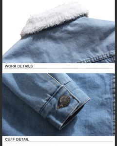 Veste en jean bleu clair pour homme, col rabattu, design patchwork, décontractée, lavée, 100 % coton, coupe régulière, coupe-vent - Product Image 6