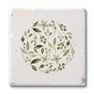 Sous-verres absorbants en bois rond de luxe, décoratifs dorés, avec motif couronne de feuilles vertes aquarelle - Product Image 6