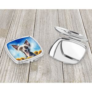 กระจกแต่งหน้าขนาดกะทัดรัดแบบพับได้ของขวัญดีไซน์แบบพกพาสำหรับผู้หญิงและเด็กผู้หญิงลายดอกทานตะวันจีน - Product Image 3