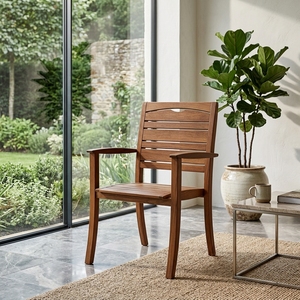 Prima Teak Dining <b>Garden</b> <b>Chair</b> Stackable Traditional Outdoor <b>Wooden</b> Furniture Durable Armrest Design Tapered Leg Hard Floor Use - Product Image 5