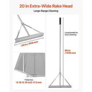 60-Inch Handle 20-Inch Wide Head Aluminum Excavator Rake Heavy Duty Scape Leveling Tool for Asphalt Concrete Paving <b>Sand</b> - Product Image 3