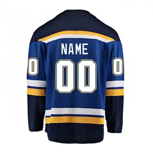 Maillot de hockey sur glace bleu pour homme, manches longues, imprimé par sublimation, col rond, coupe classique, respirant, en polyester - Product Image 5