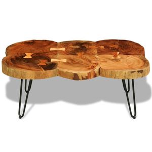 Mesa de centro pequeña de madera maciza de acacia marrón y hierro con recubrimiento en polvo - Product Image 2