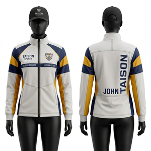Womens Rugby Training Jacket 320 GSM Poly Cotton <b>Fleece</b> <b>Brown</b> Navy Contrast Panel Embroidery Custom Logo Athletic Fit Wear - Product Image 6