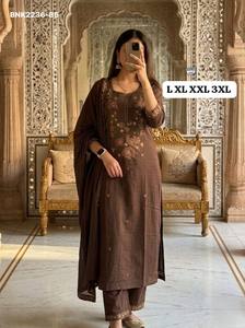 <b>Top</b> Quality Cotton 60-60 with Embroidery-Hand & Scattered Butti work Straight & Long <b>Kurti</b>-Pant-Dupatta Collection Woman Fashion - Product Image 5