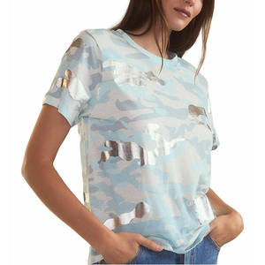 T-shirt d'été ample à manches courtes pour femme en coton uni, col rond, taille haute, respirant, imprimé lettres, style décontracté - Product Image 1