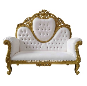 Luxury Antique French Style Two-Seater Love Seat <b>Sofa</b> Comfortable Solid Wood with <b>Gold</b> White Tufting for Villa & Hotels - Product Image 3