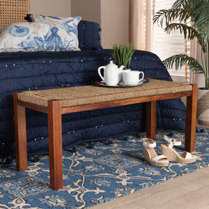 Banco de mimbre de algas marinas de granja costera con madera de caoba para muebles y asientos de sala de estar - Product Image 6