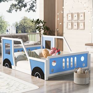 Letto a piattaforma a forma di auto d'epoca blu, full size, con ruote, per camerette dei bambini - Product Image 2