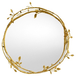 Wholesale Customizable Round Brass <b>Wall</b> Mirror With <b>Leaf</b> Design Bohemian <b>Decorative</b> Metal Frame - Product Image 1