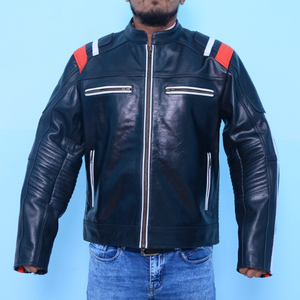 Chaqueta de Cuero para Motociclista Deportiva para Hombre al por Mayor con Rayas Rojas y Blancas y Forro de Malla de Poliéster Cómodo - Product Image 3