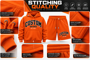 Custom Brand <b>Men's</b> <b>Hoodie</b> <b>Shorts</b> <b>Set</b> Orange Cotton Fleece Casual Wear Autumn Sweatshirt Outfit Printed Logo Front <b>short</b> <b>set</b> - Product Image 6