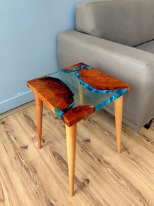 New Arrival Modern Wood Epoxy Resin Coffee <b>Table</b> Metal Frame <b>Clear</b> Finish Customizable Address Craft for Living Room Home - Product Image 4