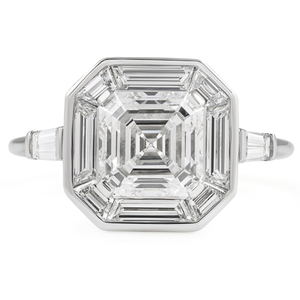 2.59 Carat <b>Emerald</b>-Cut Moissanite Three-Stone Engagement <b>Ring</b> in 925 Sterling <b>Silver</b> with Rhodium Plating - Product Image 2