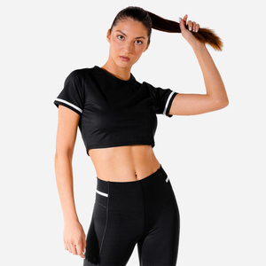 Women's Brown <b>Crop</b> <b>Top</b> Short Sleeve Crew Neck Solid Color Sporty Fit Knitted Breathable Spring Summer Style - Product Image 3