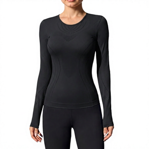 <b>Women's</b> Gray Long Sleeve Breathable <b>Compression</b> <b>Top</b> Crew Neck Workout Fitness Shirt Autumn/Winter/Spring - Product Image 5