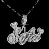 Collier Pendentif Personnalisé en Argent Sterling 925 avec Initiale Cursive et Diamant, Style Hip Hop, Logo Personnalisé, Vente en Gros de Bijoux