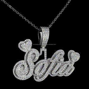 Bijoux en gros Charme de lettre cursive personnalisé en argent sterling 925 personnalisé Nom initial lettre Logo Collier Pendentifs - Product Image 3